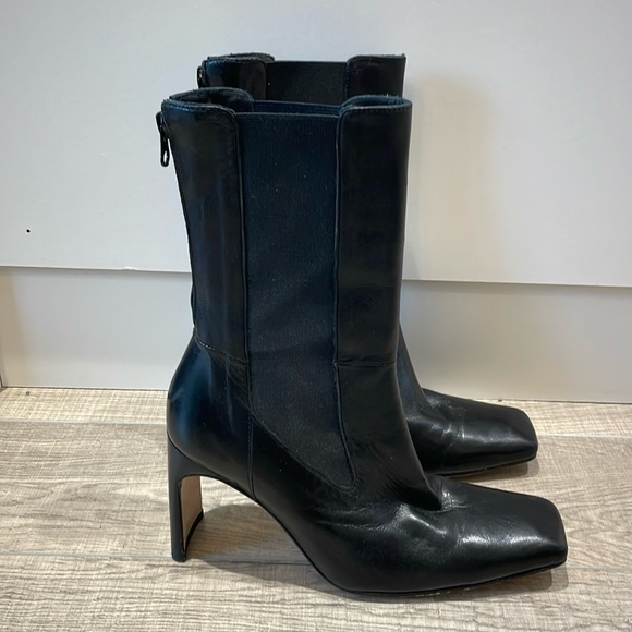 Sqaure Toe Black Leather Boots - Picture 2 of 5
